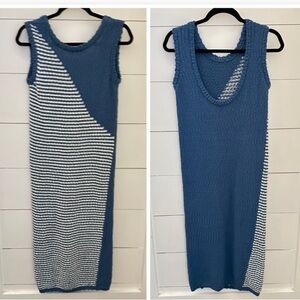 ANTHRO CALLAHAN Knitwear S blue diagonal sleeveless midi dress USA MADE Boho